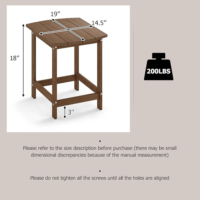 Giantex 18” Side Table Outdoor Small Patio Table Adirondack Table | Weather Resistant End Tables, Outside Square Tea Table for Patio, Backyard, Poolside, Garden, Balcony, Coffee