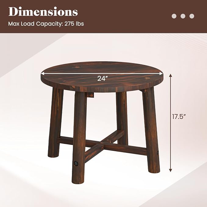Tangkula Outdoor Side Table, Patio End Table with Solid Wood Structure, Small Round Coffee Table for Garden, Deck, Poolside & Indoors (1, Brown)