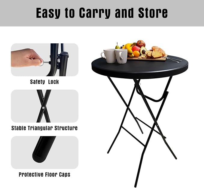 GUAGUA 32" Round Plastic Folding High Top Table - Versatile Bar, Cocktail & Portable Pub Table for Parties, Bistro & Events(Black Set)