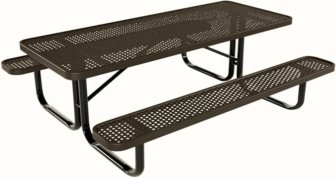 COATEDOUTDOORFURNITURE Heavy-Duty Portable Outdoor Kids Table, Punched Steel Kids Picnic Table, Commercial-Grade Picnic Table, Made in America (6ft Rectangular, Childrens, Textured Brown)