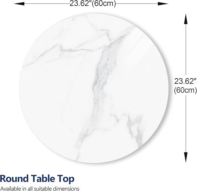 ZL ZELing Round Sintered Stone Table Top 23.6",Replacement Table Top for Indoor & Outdoor - Heat/Scratch Resistant Waterproof Ceramic DIY Desktop,Patio/Balcony/Bistro/Café & Dining Room (White)