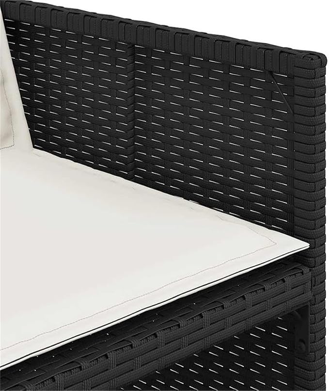 Afuera Living 11 Piece Poly Rattan Patio Dining Set, Black/Cream White Finish, Includes Rectangular Table and 10 High-Back Chairs with Cushions, Weather-Resistant, Foldable Design for Outdoor Garden