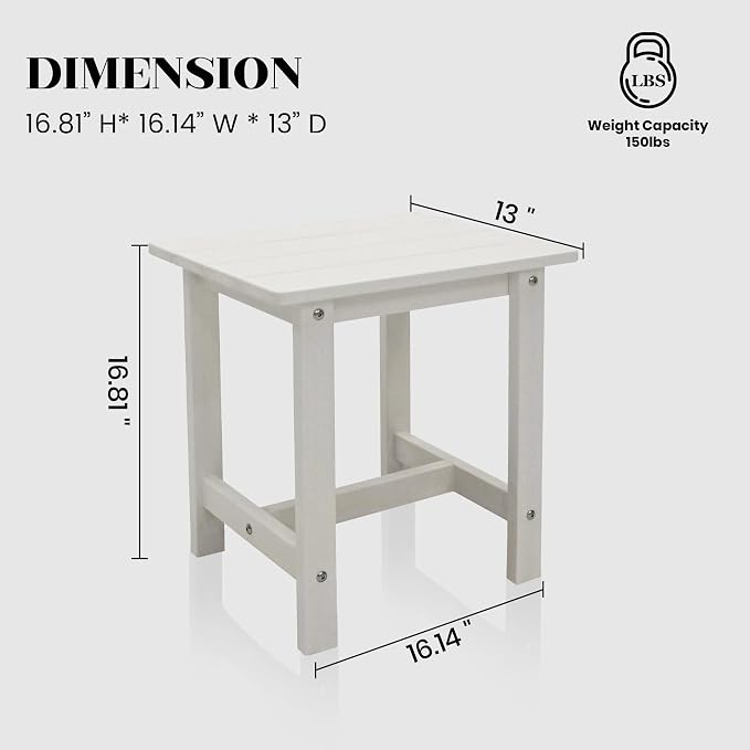 Meluvici Outdoor Side Table, Small Adirondack Side Table for Adirondack Chair - Indoor Outdoor End Table - HDPS (White)