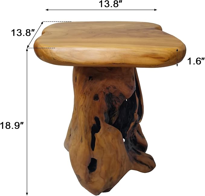 Brefhome 18.9" Tall Cedar Tree Stump Stool, Natural Wood Side Table, Hand-Carved Live Edge End Table, Unique Rustic Plant Stand for Living Room, Patio, Garden