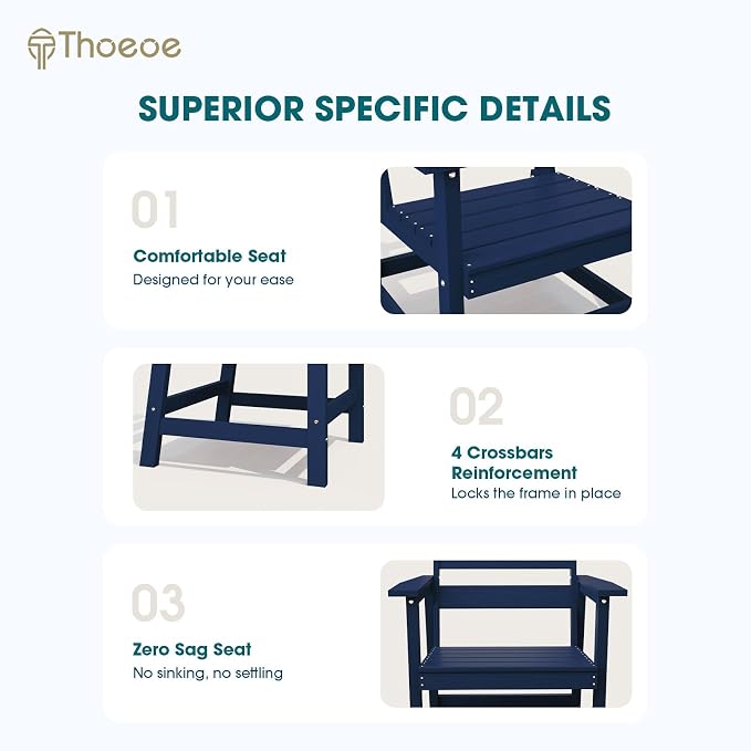 THOEOE 5 Piece Outdoor Dining Set, Patio Dining Table and 4 Chairs, All-Aluminum Frame, All-Weather HDPE Outdoor Furniture with Umbrella Hole for Garden, Lawn, Poolside, Navy Blue