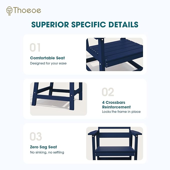 THOEOE 7 Piece Outdoor Dining Set, Patio Dining Table and 6 Chairs, All-Aluminum Frame, All-Weather HDPE Outdoor Furniture with Umbrella Hole for Garden, Lawn, Poolside, Navy Blue