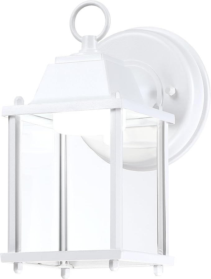 Outdoor Wall Light Fixture, Rustproof Aluminum, Clear Glass, LED | Exterior Porch Light Wall Sconce Lantern for House, Patio, Garage, Waterproof Anti-rust, 9.5W 800 Lumen, 5000K, White, 1 Pack