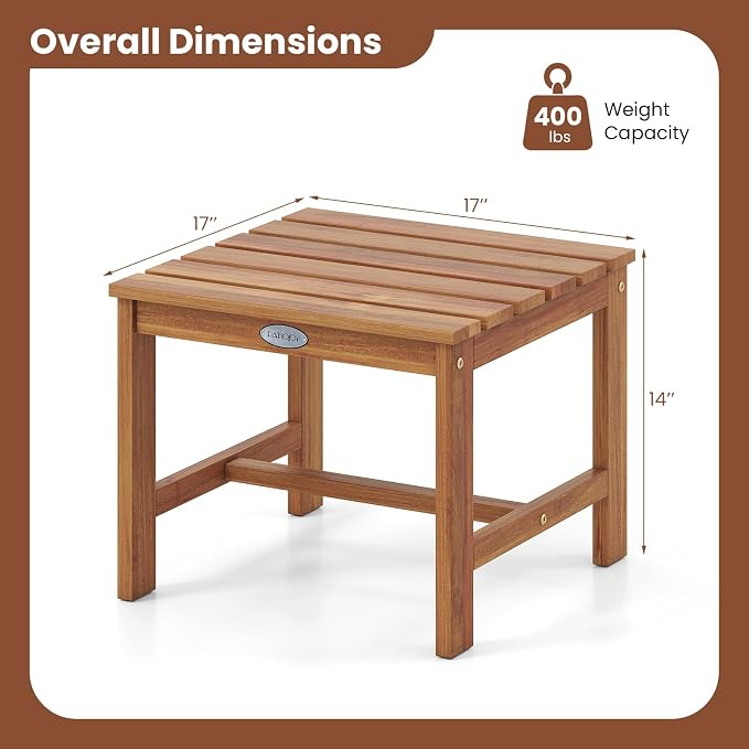 Tangkula Patio Acacia Wood Side Table, 17" Square End Table with Slatted Tabletop, Outdoor Wooden Accent Bistro Table for Backyard, Poolside, Garden, Porch, Indoor (Natural,2)
