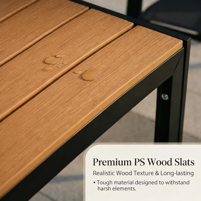 Square Outdoor Patio Table with Alloy Steel Frame and Faux Teak Top, Weather-Resistant Garden Outdoor Dining Table for Balcony,Garden,Patio,Porch, Yard,Poolside