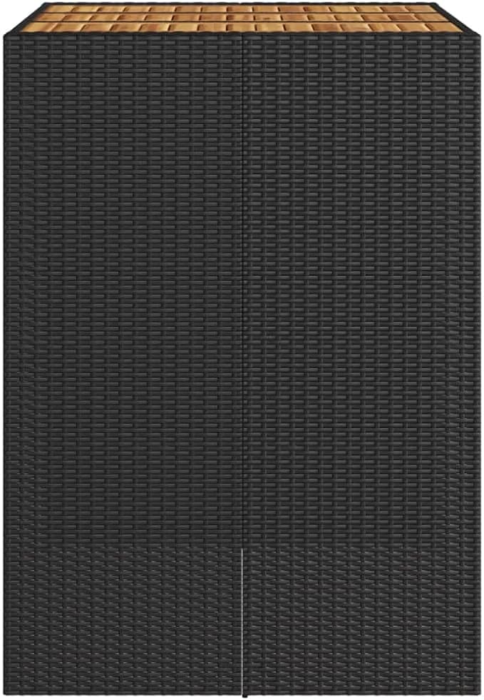 Outdoor Bar Table Black Poly Rattan with Acacia Wood Top, Large Rectangular Patio Furniture for Garden Balcony Terrace, 31.5x41.3x43.3 Inch Steel Frame