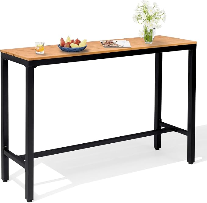 Crestlive Products Outdoor Bar Table, 55'' Rectangle Patio Counter Height Table High Pub Table with Waterproof Top and Sturdy Metal Frame for Balcony, Bistro, Garden, Backyard, Hot Tub (Brown)