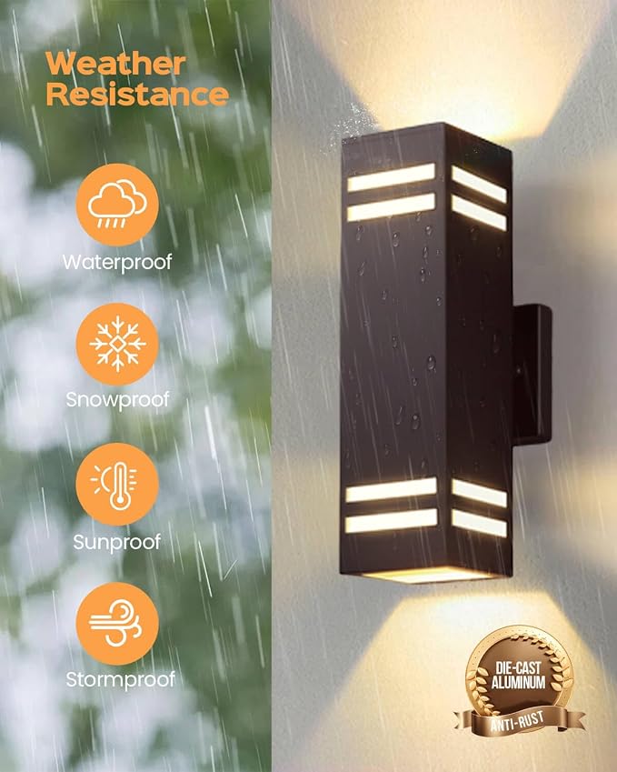 SHIMR Dusk to Dawn Outdoor Lighting, Modern Sconce, ETL Listed, 2 Pack | Bronze, Waterproof Aluminum Exterior Lighting Fixture, E26 Base, LED Bulbs Include, Up and Down Lights for Porch Garage Patio
