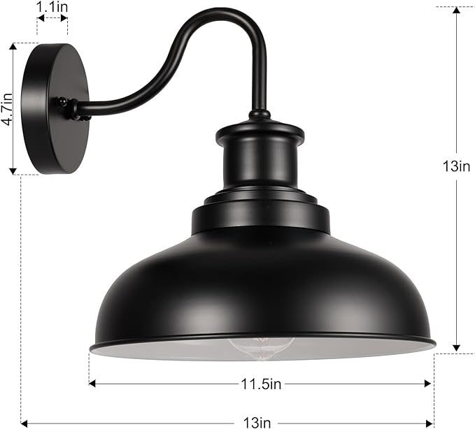 Outdoor Barn Light Outdoor Wall Sconce Farmhouse Exterior Wall Mount Light Vintage Outside Lighting Fixture Industrial Black White Lantern for Porch, Entryway, Garage, 1 Pack