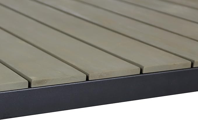 Industrial Acacia Wood Outdoor Bar Table with Metal Frame & Slat Design - Weather-Resistant Patio Furniture for Entertaining (51.25" W x 27.50" D x 40.25" H)