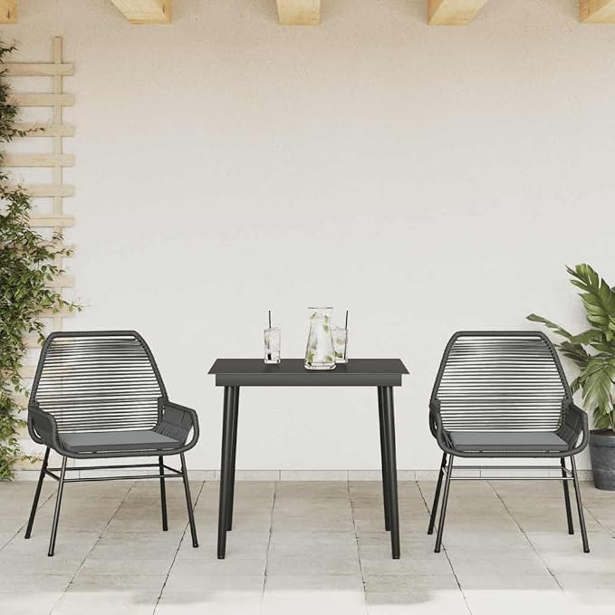 3 pcs Set Patio Dining Set & Outdoor Patio Furniture Set Black PE Rattan Garden Dining Set Balcony Furniture for Front Porch Lawn Backyard 31.5 x 31.5 x 29.1 in