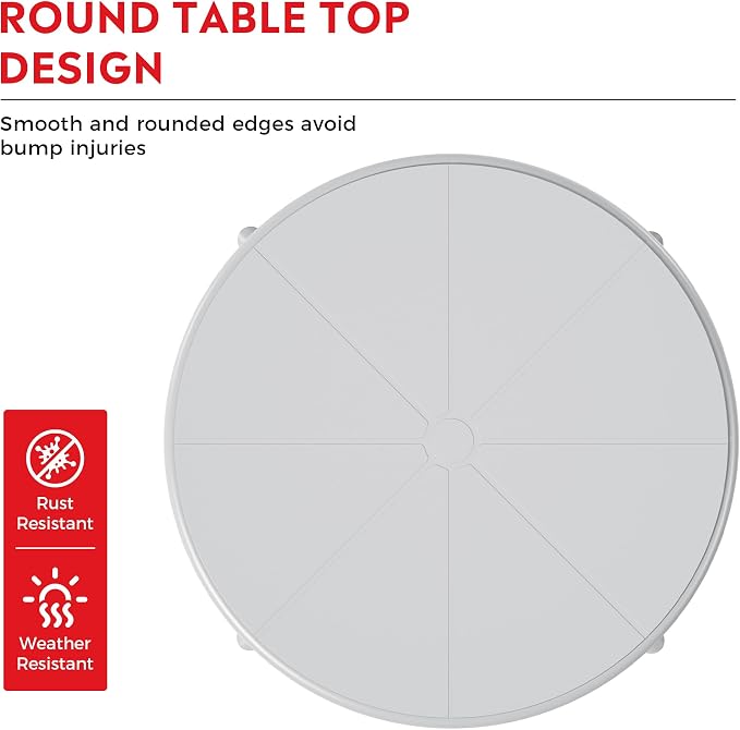 Costaelm Patio Table for 4-Person, Outdoor Patio PP Round Dining Table, All-Weather Bistro Dining Table for Backyard Deck Porch Poolside, Gray