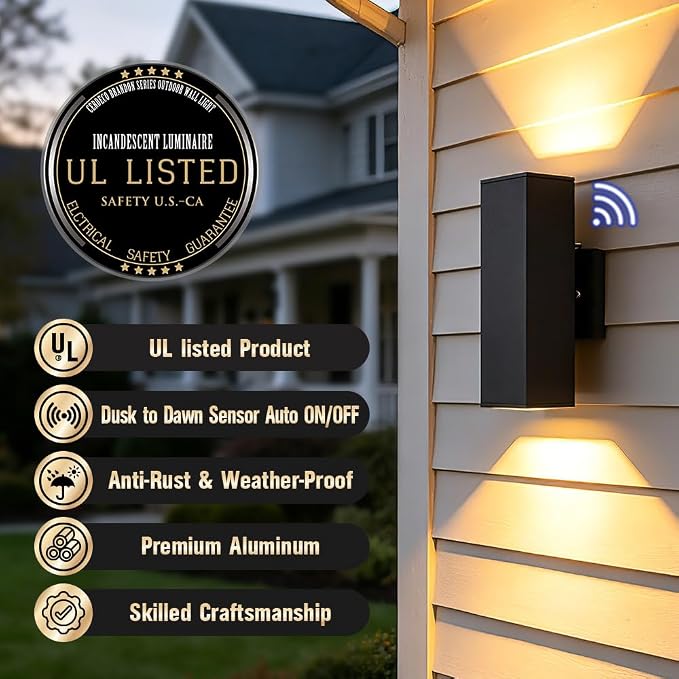 13" Black Square Modern Dusk to Dawn Outdoor Wall Light,2 Pack | E26 Base,UL listed,Aluminum Up and Down Lights Outdoor Exterior Wall Light Fixture Porch Light for House Garage Patio Garden