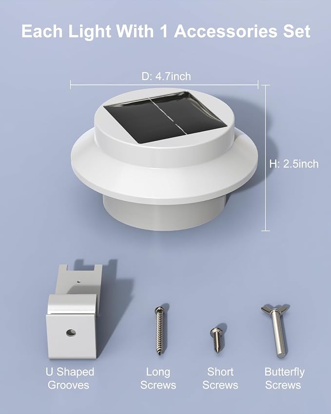 8 Pack White Solar Powered Clip On Gutter Mount Lights Outdoor Waterproof LED Fence Lamp for Lighting Rainspout, Railing, Outside House, Wall, Deck, Porch, Garage, Easy Peasy Installation(Warm White)