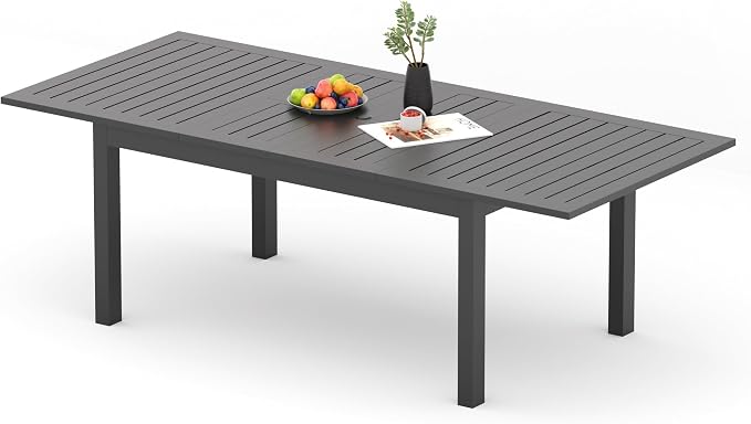FansaFurn Aluminum Expandable Outdoor Dining Table, 3-Position Extensible Length Patio Dining Table for 4-10 Person, 91" L x 34" W All-Weather Dining Table for Garden Porch Deck, Grey