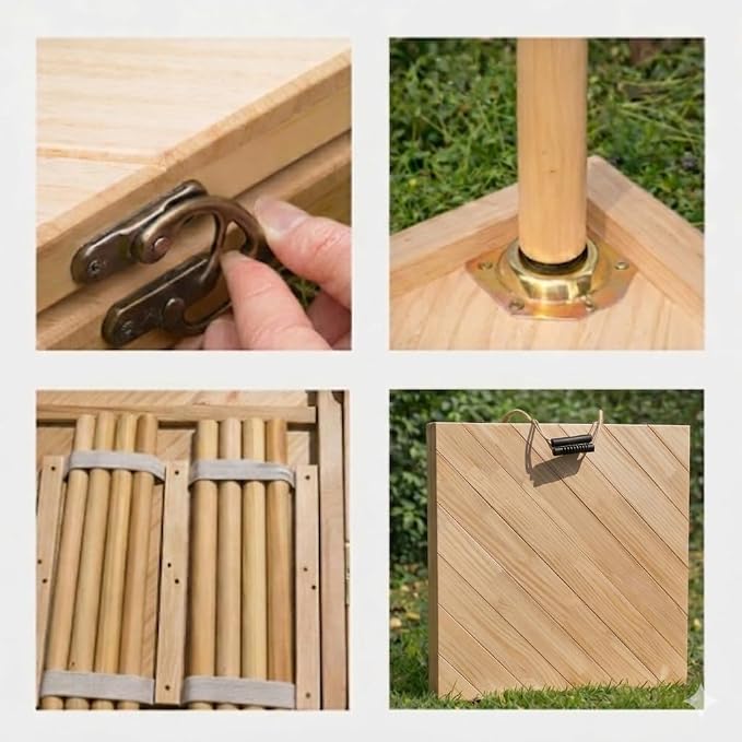 Folding Wood Picnic Table, Natural Pine, Portable with Carry Handle, Outdoor Dining