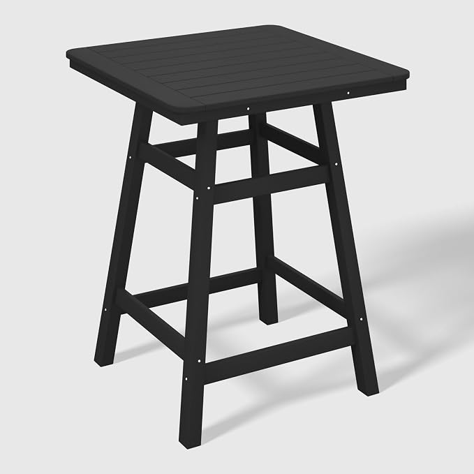 WestinTrends Malibu Square Outdoor Patio Counter High Bistro Bar Table with Umbrella Hole 37" Tall, Black