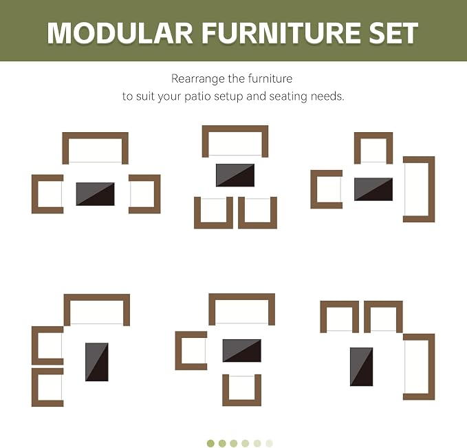 Patio Furniture Set 4 Pieces, Outdoor Rattan Furniture with Tempered Glass Coffee Table, Modern Rattan Patio Chairs Conversation Sets with Sofa for Garden, Terrace, Porch, Lawns Brown/Beige