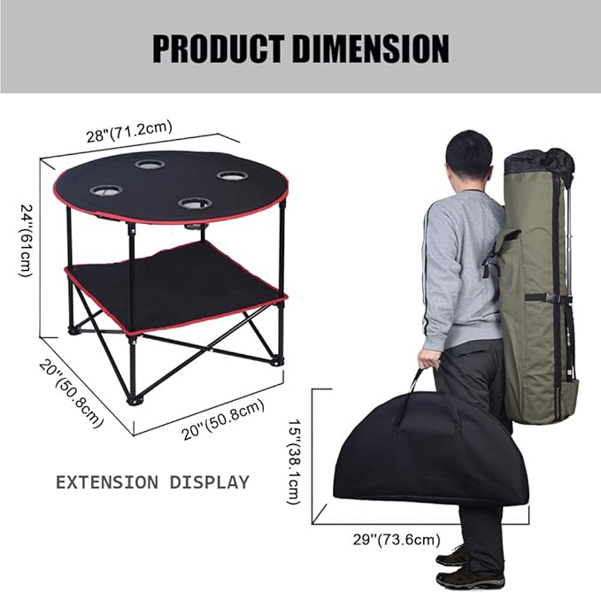 LEADALLWAY Camping Table Folding Picnic Table Canvas Portable Tables | Collapsible,with 4 Cup Holders and Carrying Bags , for BBQ Outdoor Fishing,