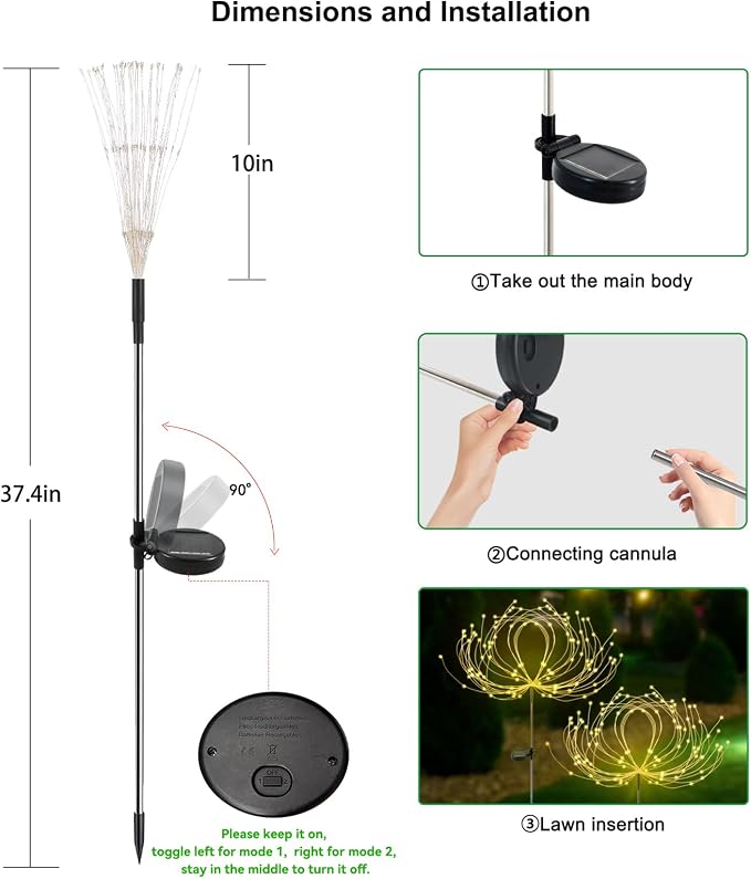 Slyuexu Solar Garden Lights Outdoor Waterproof, 2 Pack 120 LED Solar Firework Lights Decorative Garden Décor Outside for Flowerbed Pathway Party Christmas Decoration, Warm White