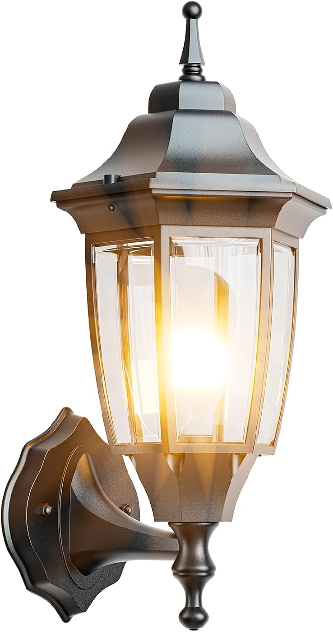 EMART Outdoor Front Porch Light with Bulb, Wall Lamp Fixture(1 Pack, Black) | Exterior Anti-Corrosion, Waterproof Aluminum & Glass Shades, Modern Sconce Lantern for Outside, House, Garage