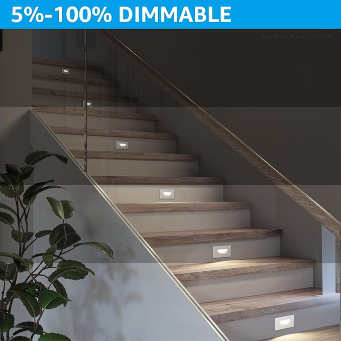 LEONLITE 6-Pack 5CCT 120V LED Step Lights, Horizontal, White | 150LM, 5%-100% Dimmable, CRI90, ETL, Indoor Outdoor Stair Lights, Wet Location, 2700K/3000K/3500K/4000K/5000K, Aluminum