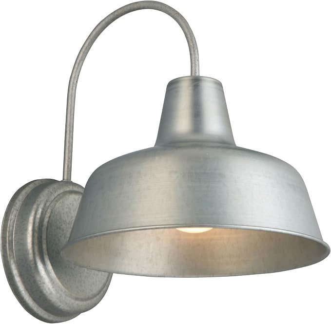 Design House Mason Farmhouse Gooseneck Barn Light, Outdoor Exterior Porch or Patio Wall Light Fixture, Galvanized Gray Paint, 8 Inch Diameter, 1-Pack, 520965 | Wall Mount, Modern Farmhouse, Steel, Lighting, 520965