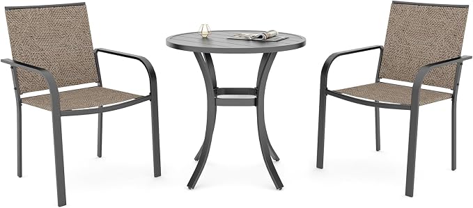 Anmutig Small Patio Dining Set with Outdoor 27.5 Inch Round Table and 2 Stackable Beige Chairs - 3 Piece