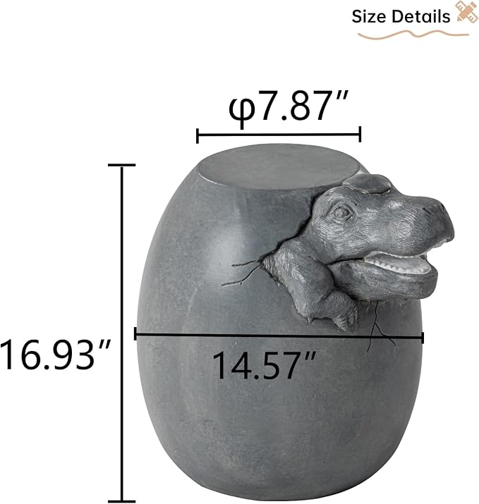 HOMPUS Outdoor Concrete Side Table Dinosaur Egg Shaped Cute Morden End Table Patio Decor Round Coffee Accent Table Garden Stool for Livingroom,Outside,Balcony,Pool (Gray)