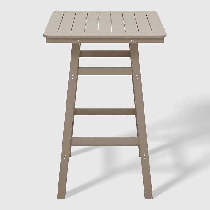 WestinTrends Malibu Square Outdoor Patio Bistro Bar Table with Umbrella Hole 42" Tall, Weathered Wood
