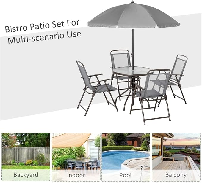 Gray Outdoor Dining Table and Chair Set with Umbrella, Patio Furniture Set for Backyard Garden, Patio Dining Set, Outdoor Furniture Set, Garden Table Set, Backyard Dining Set, Garden Table and Chairs