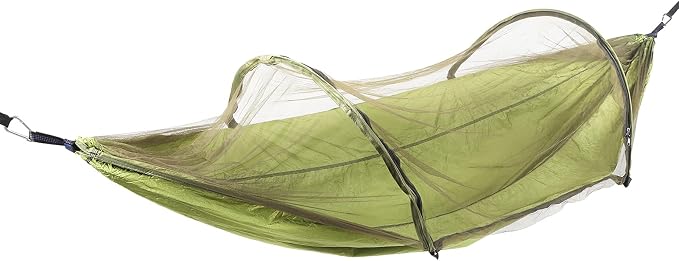 Single Person Hammock with Mosquito Net, Super Light, Removable, Quick Opening, Fruit Green and Dark Green - Tear Resistant Fabric, Portable Storage, Outdoor Relaxation (OD Green)