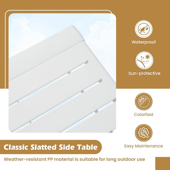 Tangkula Outdoor Side Table Set of 2, 18” Weather Resistant Adirondack Table, Patio End Table, Small Coffee Bistro Table, Indoor & Outdoor Chair Side Table for Porch, Deck, Garden, Yard (White)