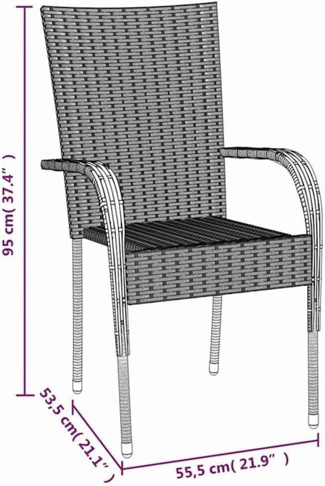 BOWERY HILL 7-Piece Garden Dining Set, PE Rattan and Powder-Coated Steel, Gray Finish, Stackable Chairs, Tempered Glass Table, Outdoor Patio Furniture for Garden and Terrace Dining