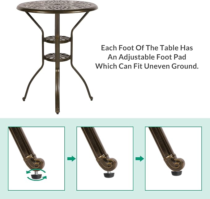 VIVIJASON 31" Patio Height Bar Table, All-Weather Cast Aluminum Bar Bistro Table Outdoor Patio Round Dining Table with Umbrella Hole for Balcony, Lawn, Garden, Backyard, Antique Bronze