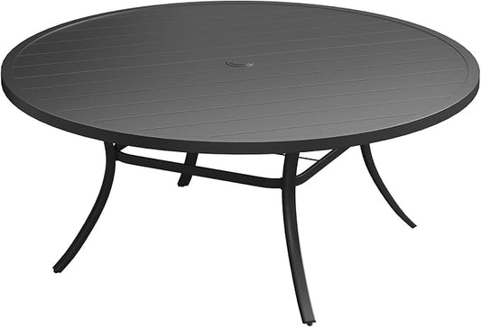 VICLLAX 63" Outdoor Patio Dining Table for 8-10, Metal Round Table with Umbrella Hole for Deck Lawn Garden Backyard, Black