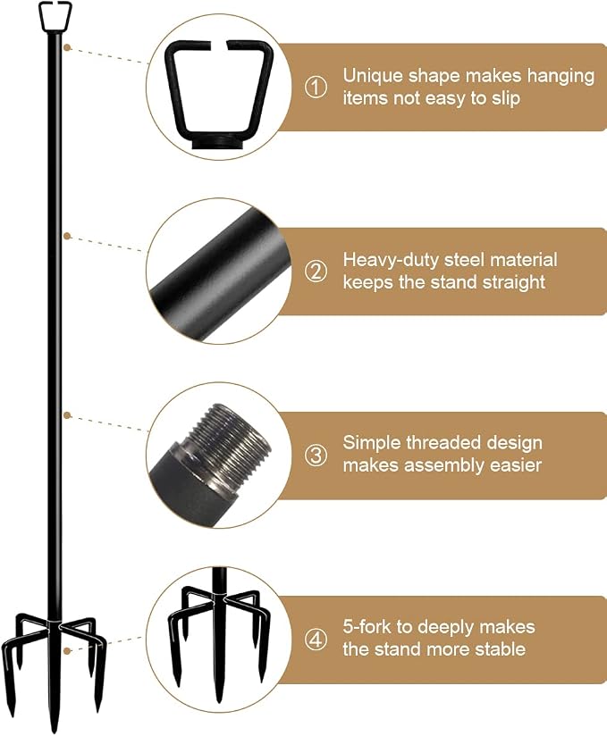 Queension 10FT Plug Floor String Light Poles for Outdoor String Lights for Garden, Backyard, Patio Lighting Stand for Parties, Bistro & Weddings, 1 Pack | for Garden, Backyard, Patio Lighting Stand for Parties, Bistro & Weddings