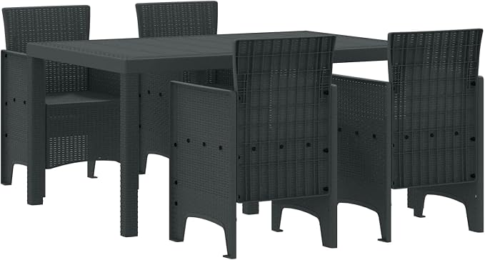 Garden Dining Set 5-Piece Anthracite Poly Rattan Patio Table and Chairs Modern Matte Finish for Outdoor Furniture Patio Dining Backyard Balcony
