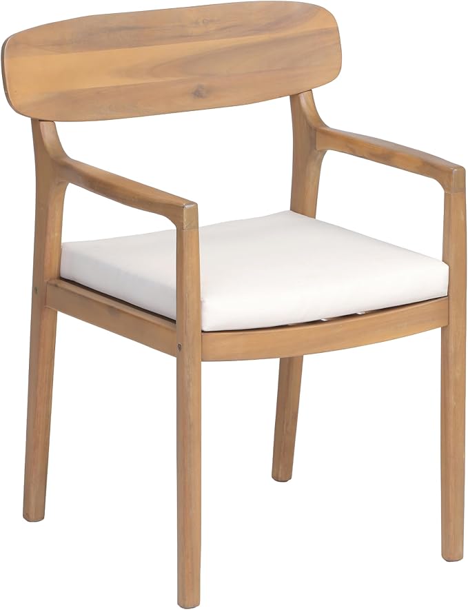 Christopher Knight Home Zoa Acacia Wood Dining Set for 4, Outdoor Dining Table with Dual Slatted Pedestal Bases, Outdoor Dining Chairs with Cushions, 5 Piece Patio Dinner Set, Beige/Light Teak/Brown