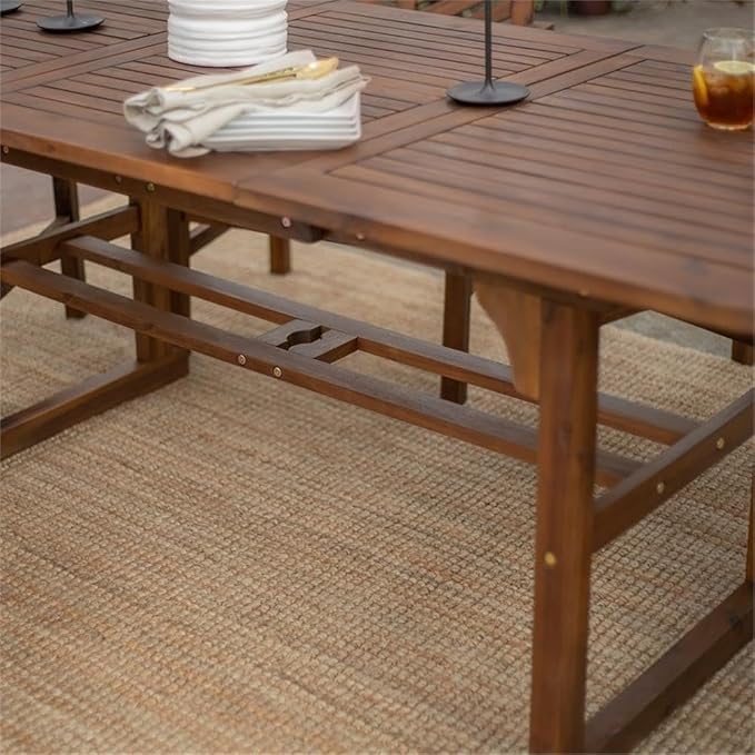Walker Edison 6 Person Outdoor Wood Chevron Patio Furniture Dining Set Extendable Table Chairs All Weather Backyard Conversation Garden Poolside Balcony, 7 Piece, Dark Brown