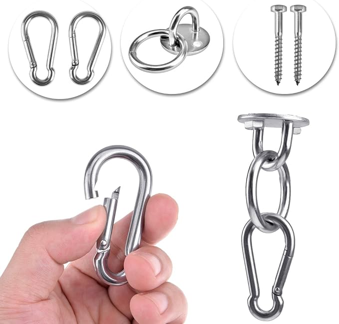 Hammock Hanging Hook Kit, Load Capacity 1400 lb, Stainless Steel Round Mount Pads, Spring Snap Hooks, Lag Screws Set for Hammock Yoga Swing Chair Punching Bag Indoor Outdoor Relaxation