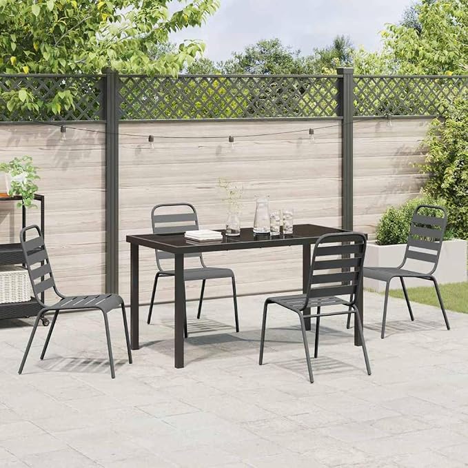 5-Piece Garden Dining Set, Anthracite Powder-Coated Steel Patio Furniture, Modern Outdoor Table and Chairs for Backyard, Balcony, Deck