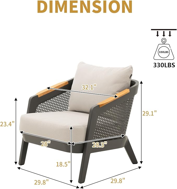 2 Pieces Patio Furniture Set Outdoor Sectional Sofas Patio Couch Aluminum Sofa Set with Thick Cushions & Teak Armrests, Grey