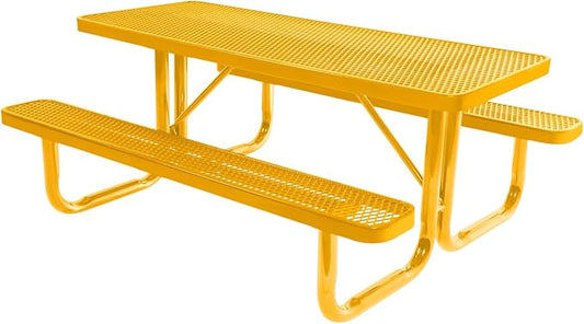 COATEDOUTDOORFURNITURE Heavy-Duty Portable Outdoor Picnic Table, Thermoplastic Coated Expanded Metal Commercial-Grade Patio Furniture Made in America (6ft Rectangular, Yellow with Yellow Frames)