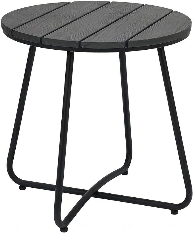 danpinera Outdoor Side Tables, HDPS Patio Table with Metal Legs, 18 Inch Outdoor Small Round Table for Garden, Backyard, Porch, Deck, Balcony, Poolside