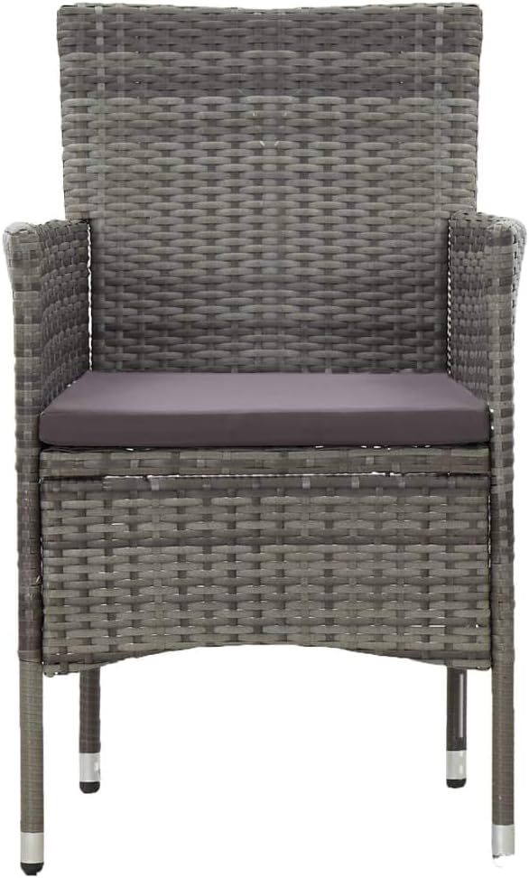 3 Piece Patio Dining Set Gray Outdoor Furniture Set with Glass Table and 2 Chairs with Cushions for Balcony Garden Backyard Porch Lawn Small Spaces